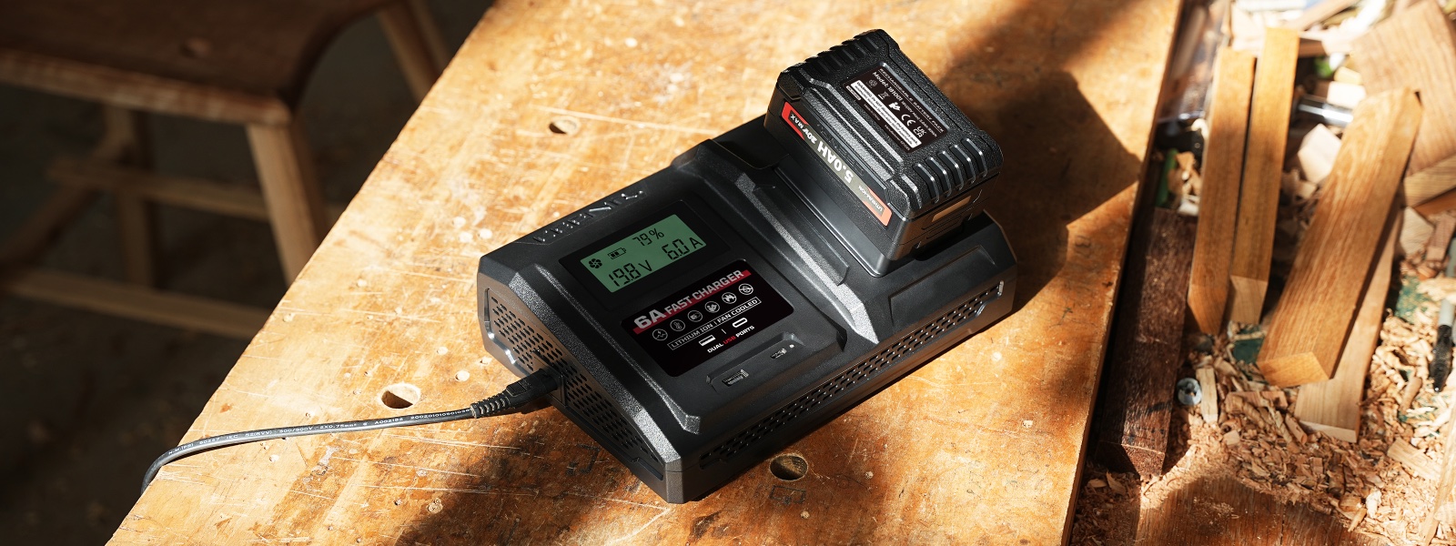 6 Amp Fast Charger for Porter Cable 20V Max Lithium-Ion Battery Pack in real-world use