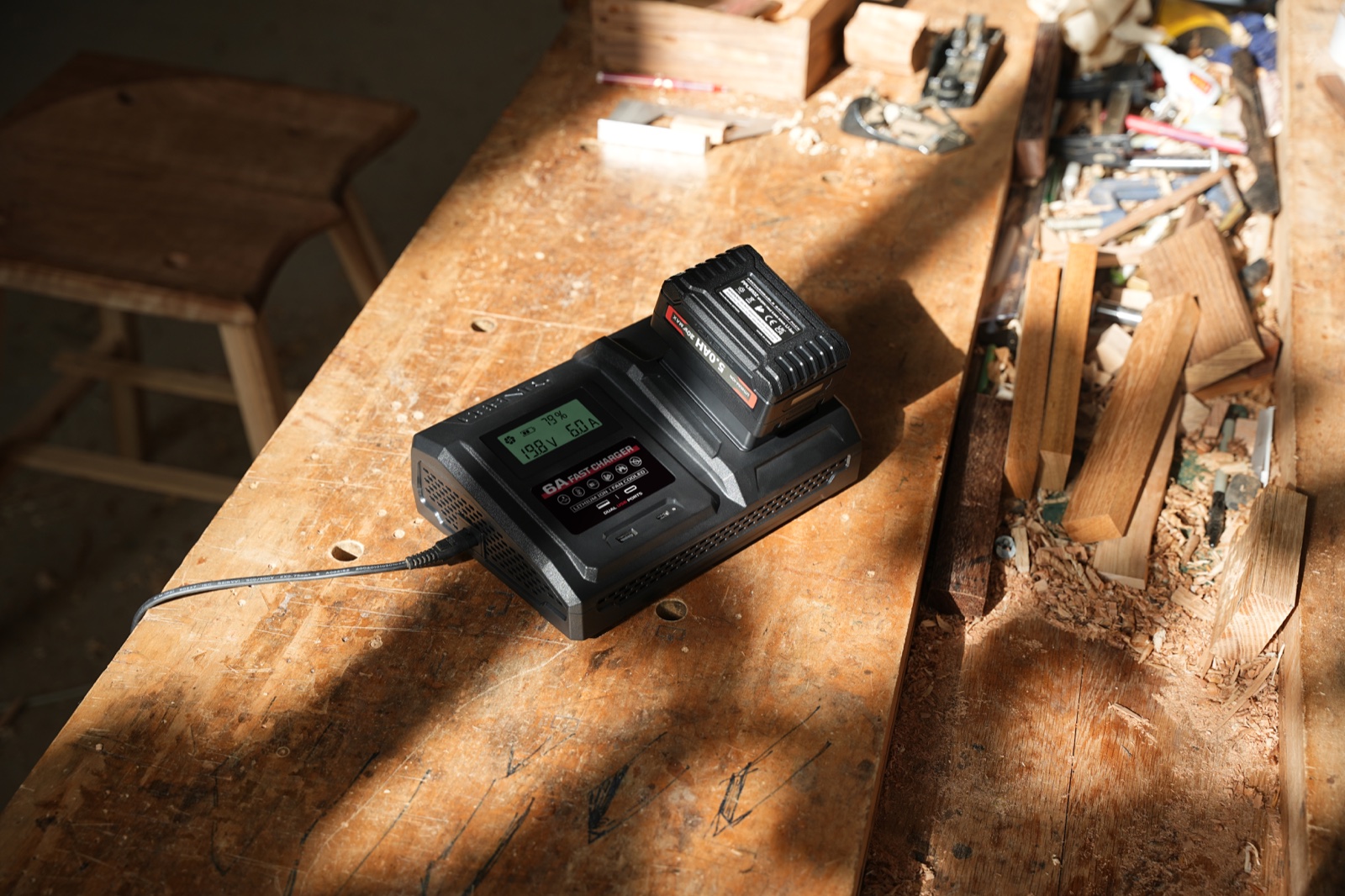 6 Amp Fast Charger for Porter Cable 20V Max Lithium-Ion Battery Pack in real-world use