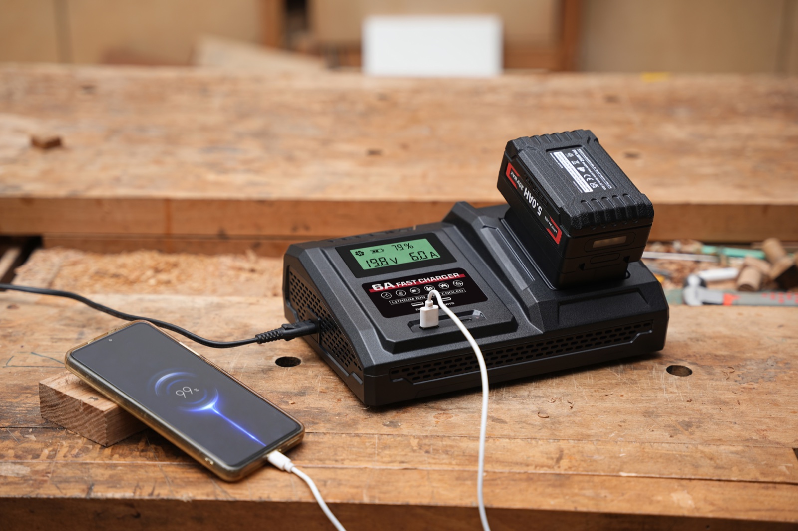 6 Amp Fast Charger for Porter Cable 20V Max Lithium-Ion Battery Pack in real-world use