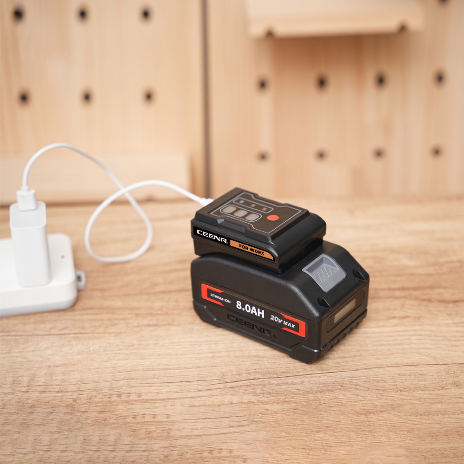 CEENR USB Battery Charger Adapter for Worx 20V WA3408 in real-world use