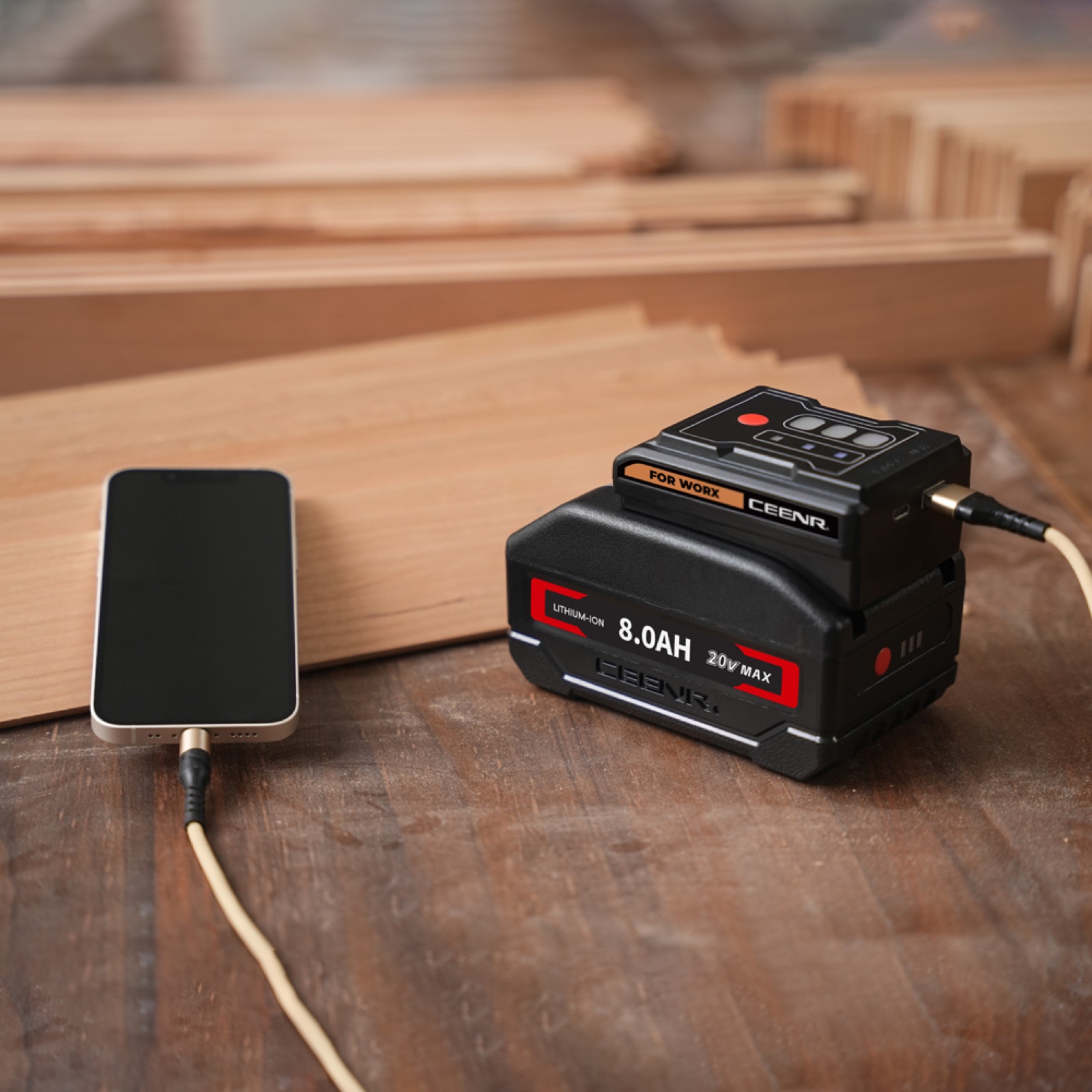 CEENR USB Battery Charger Adapter for Worx 20V WA3408 in real-world use