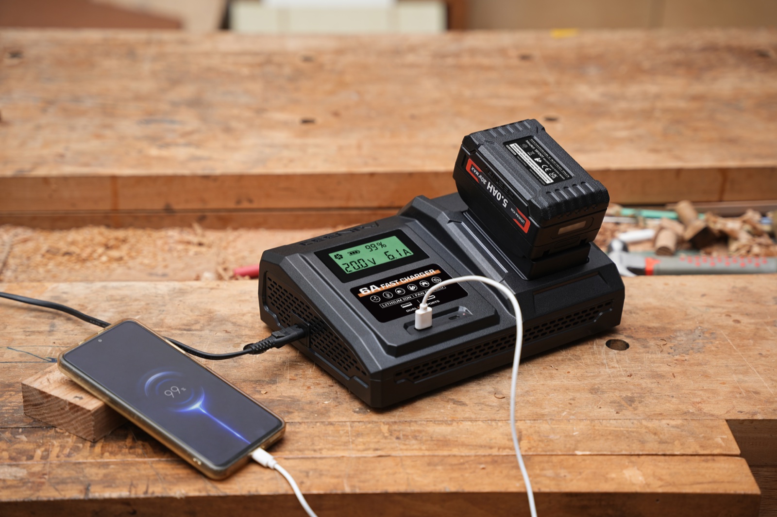 6 Amp Fast Charger for Worx 20V Max Lithium-Ion Battery Pack WA3520 in real-world use