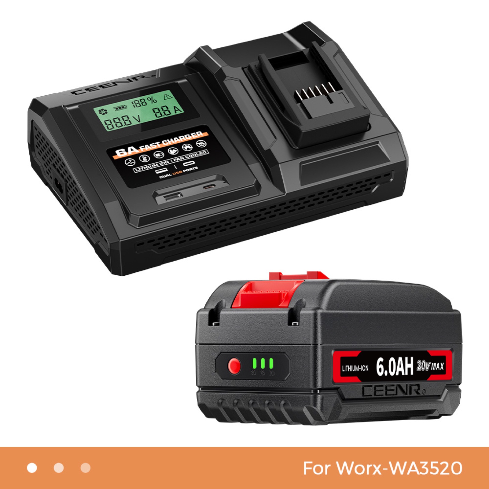 6 Amp Fast Charger for Worx 20V Max Lithium-Ion Battery Pack WA3520 in real-world use
