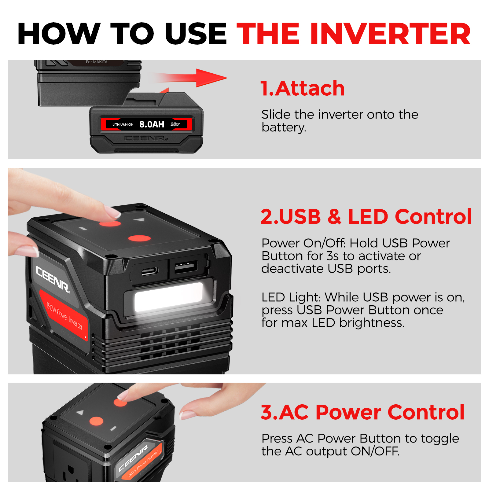 CEENR 150W Portable Power Inverter for Milwaukee 18V Li-ion Batteries in real-world use