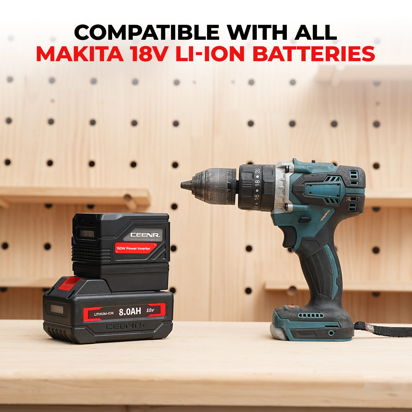 CEENR 150W Portable Power Inverter for DeWalt 20V Li-ion Batteries in real-world use